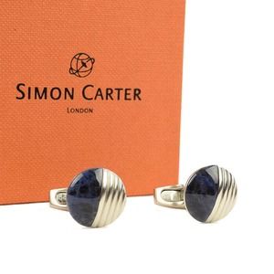 SIMON CARTER Mens Sodalite Blue HALF QUILT Bullet Back Cufflinks NIB